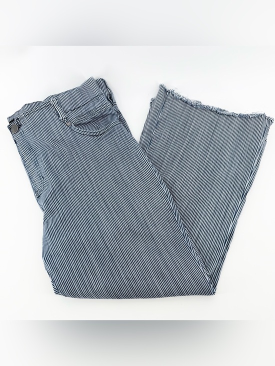 Liverpool Los Angeles Pants - Liverpool The Gia Glider Crop Railroad Stripe Jeans Womens 20W Flare Raw Hem